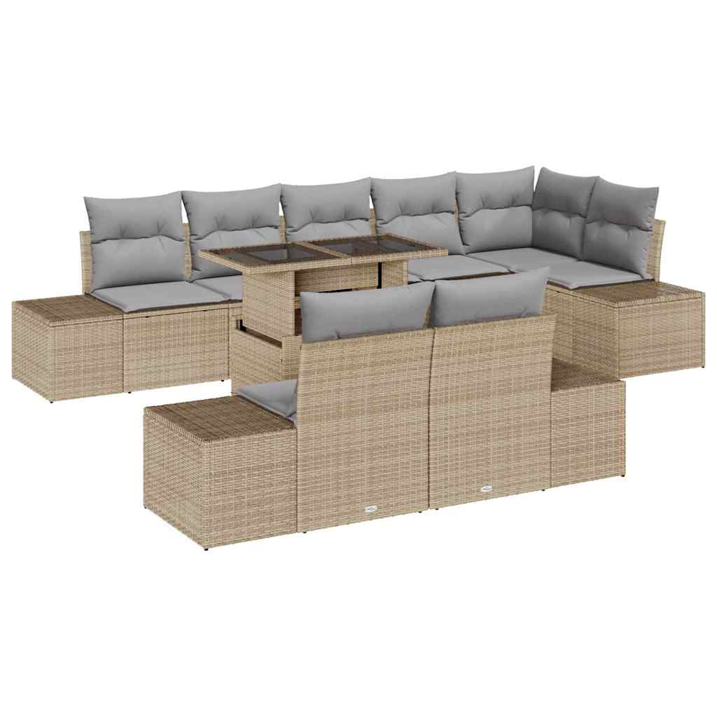 Havesofa Sæt 9 stk. Beige og lys grå polyrattan