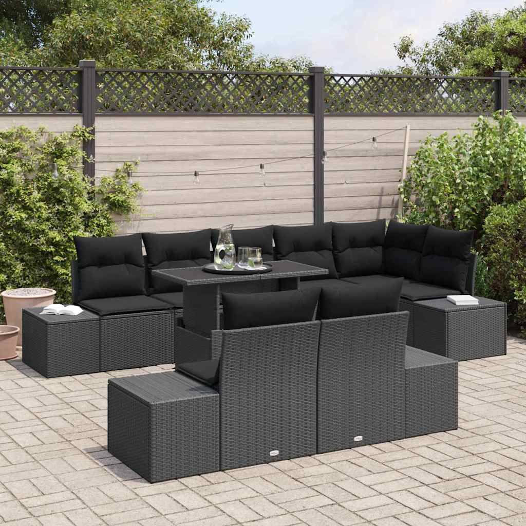 Havesofa Sæt 9 stk. Sort polyrattan