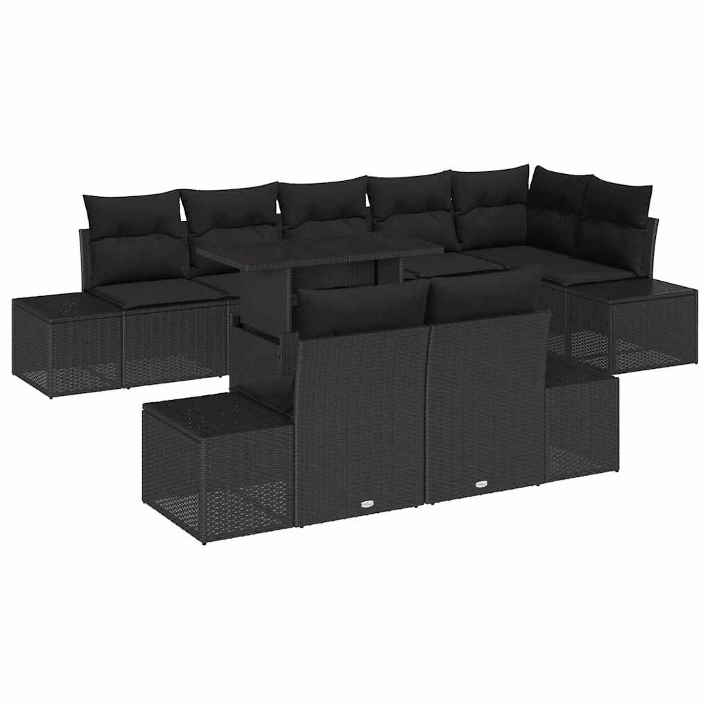 Havesofa Sæt 9 stk. Sort polyrattan