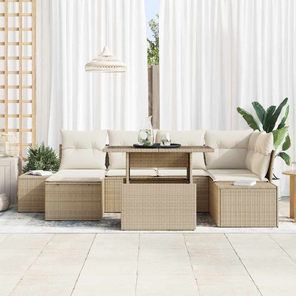Havesofa Sæt 7 stk. Beige og creme polyrattan