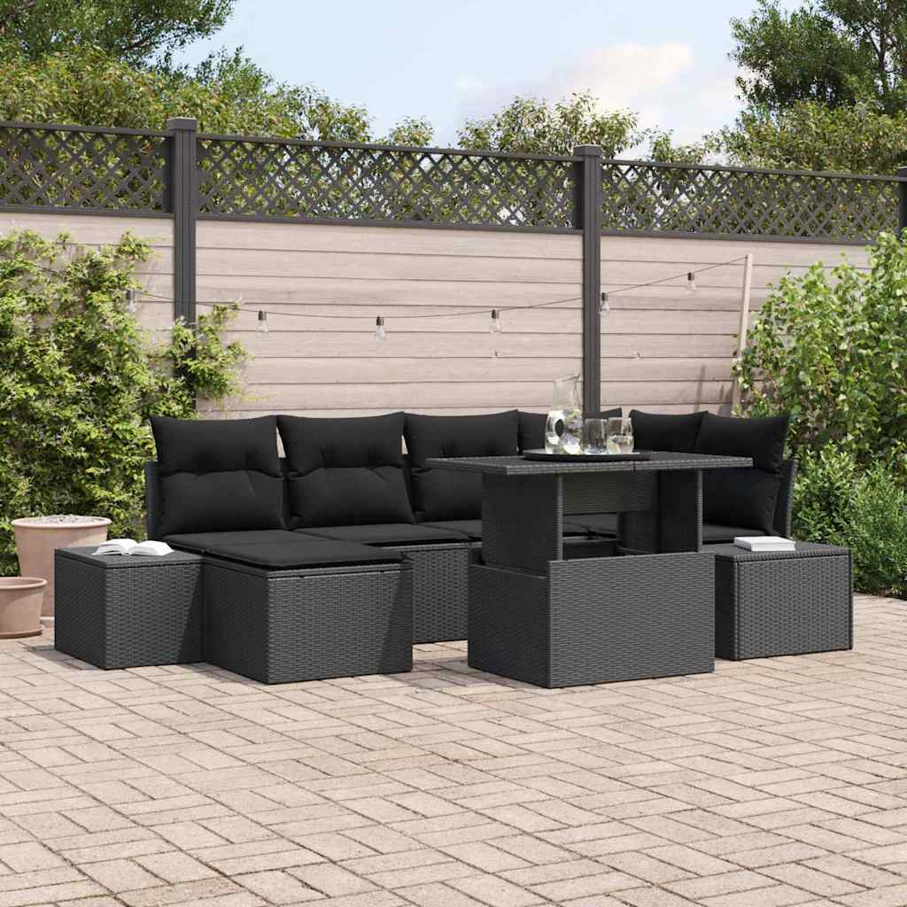 Havesofa Sæt 7 stk. Sort polyrattan