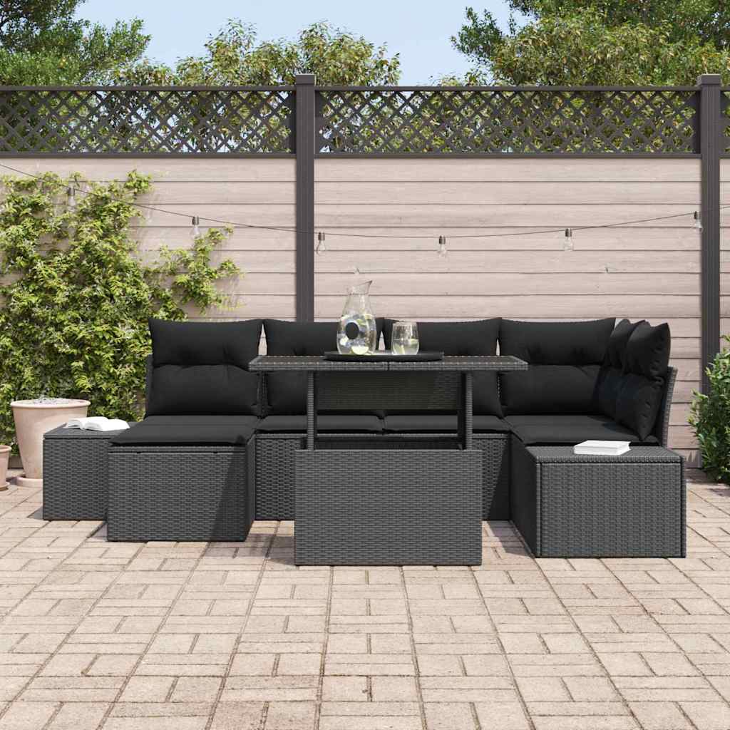 Havesofa Sæt 7 stk. Sort polyrattan