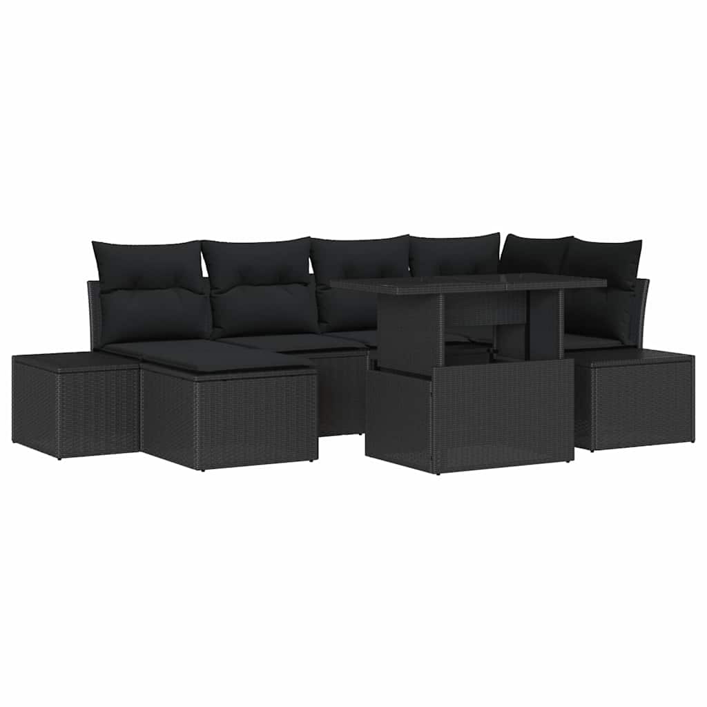 Havesofa Sæt 7 stk. Sort polyrattan