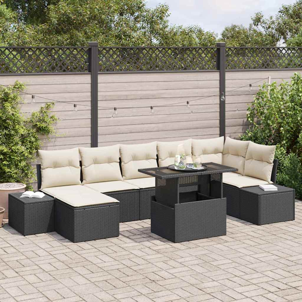 Havesofa Sæt 8 stk. Sort og Cream polyrattan