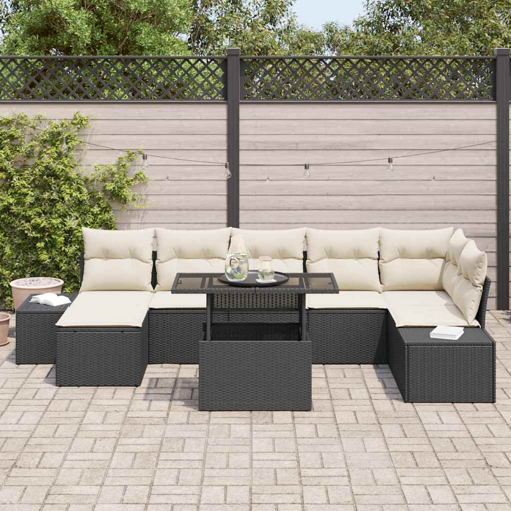 Havesofa Sæt 8 stk. Sort og Cream polyrattan