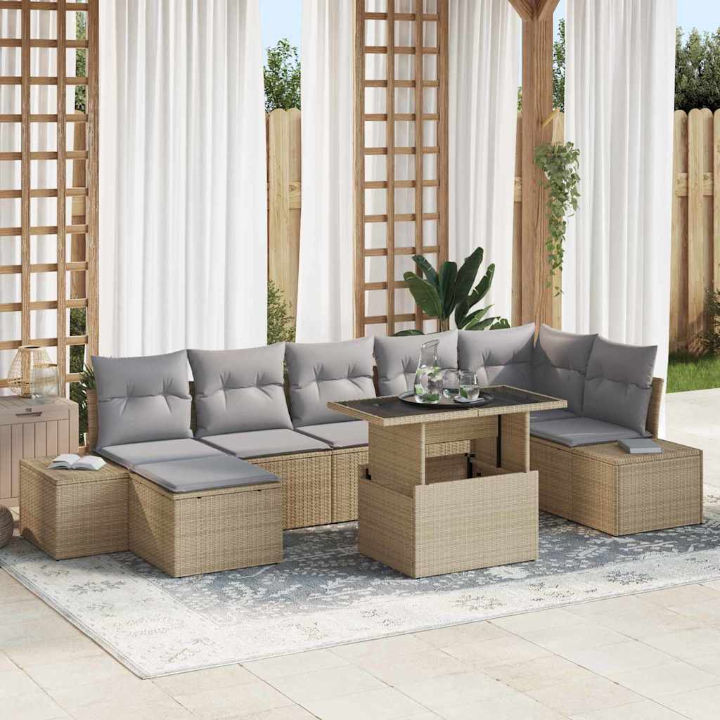 Havesofa Sæt 8 stk. Beige og lys grå polyrattan