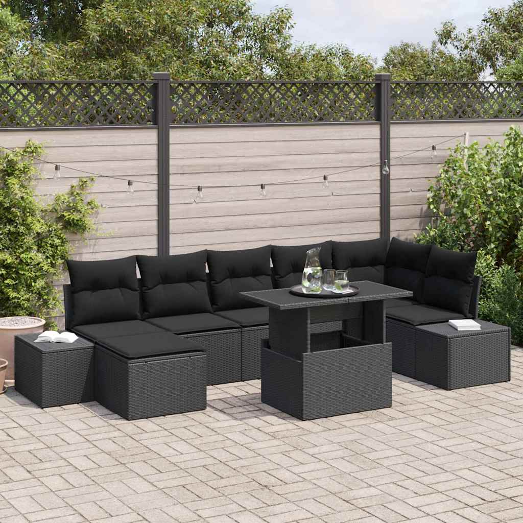 Havesofa Sæt 8 stk. Sort polyrattan