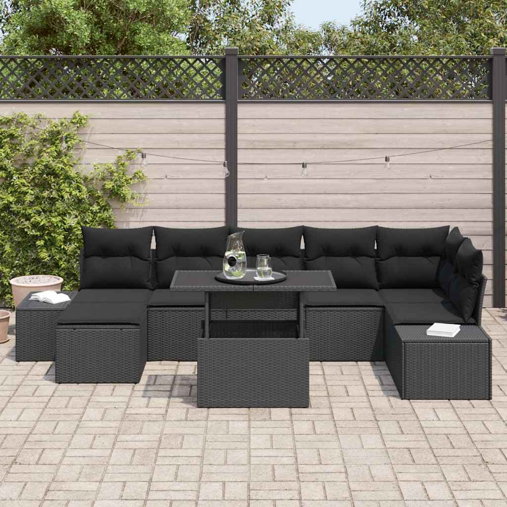 Havesofa Sæt 8 stk. Sort polyrattan