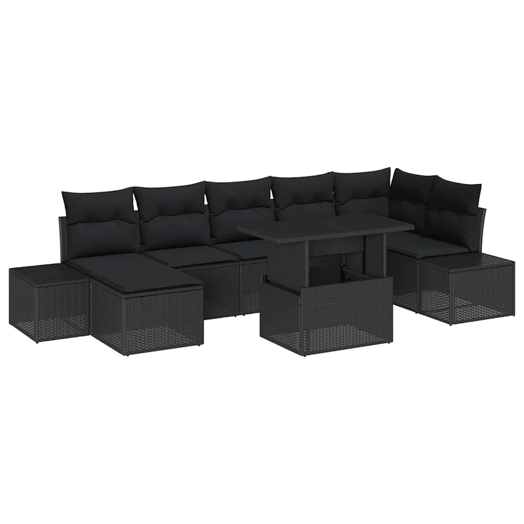 Havesofa Sæt 8 stk. Sort polyrattan