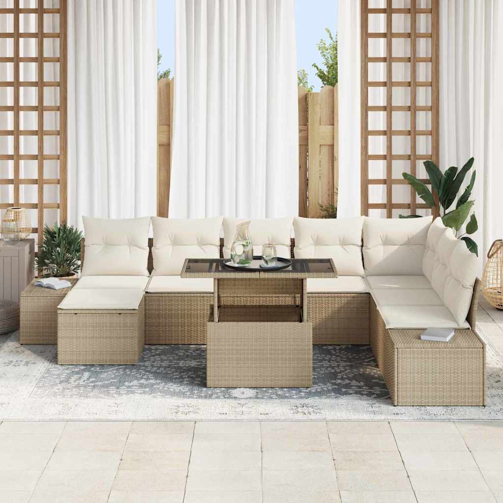 Havesofa Sæt 9 stk. Beige og creme polyrattan