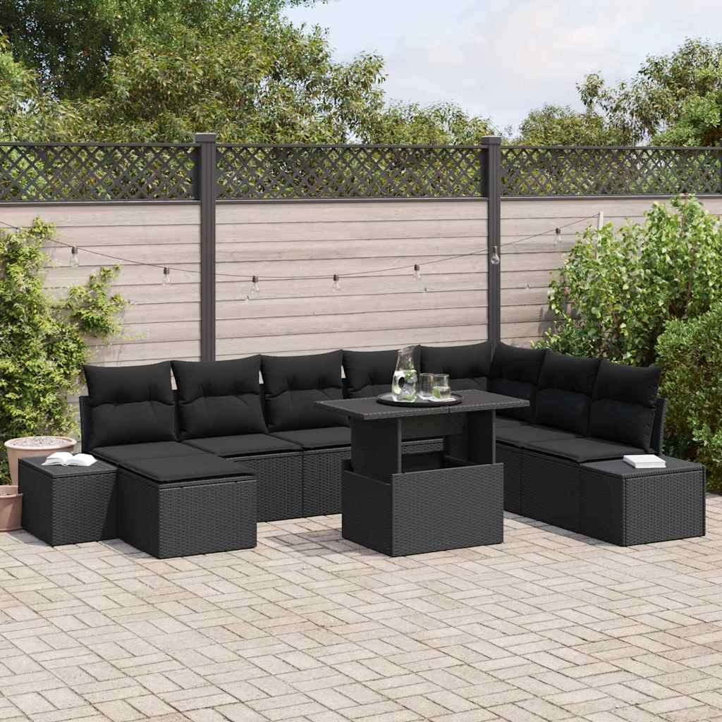 Havesofa Sæt 9 stk. Sort polyrattan