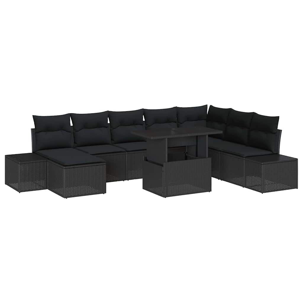 Havesofa Sæt 9 stk. Sort polyrattan