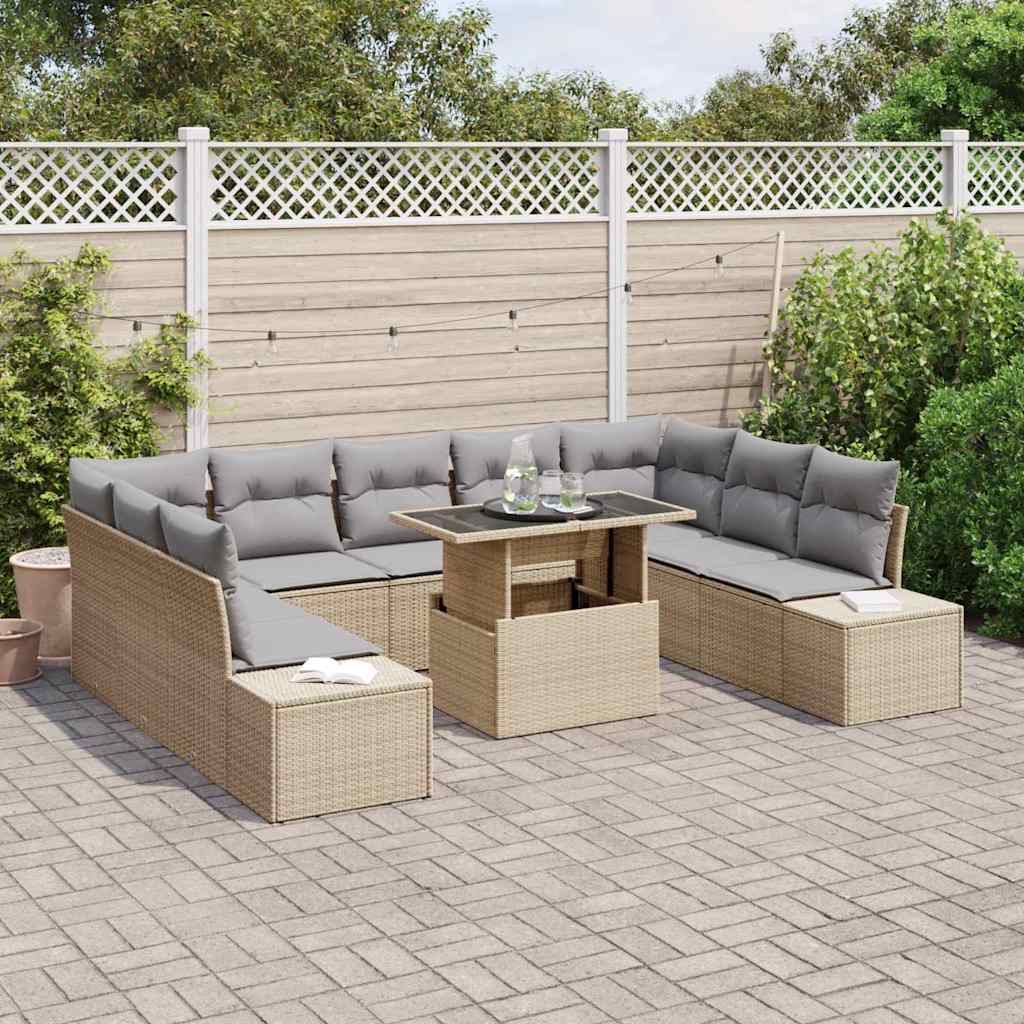 Havesofa Sæt 10 stk. Beige og lys grå polyrattan