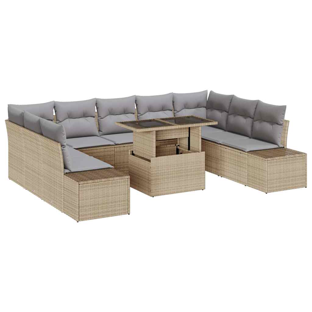 Havesofa Sæt 10 stk. Beige og lys grå polyrattan