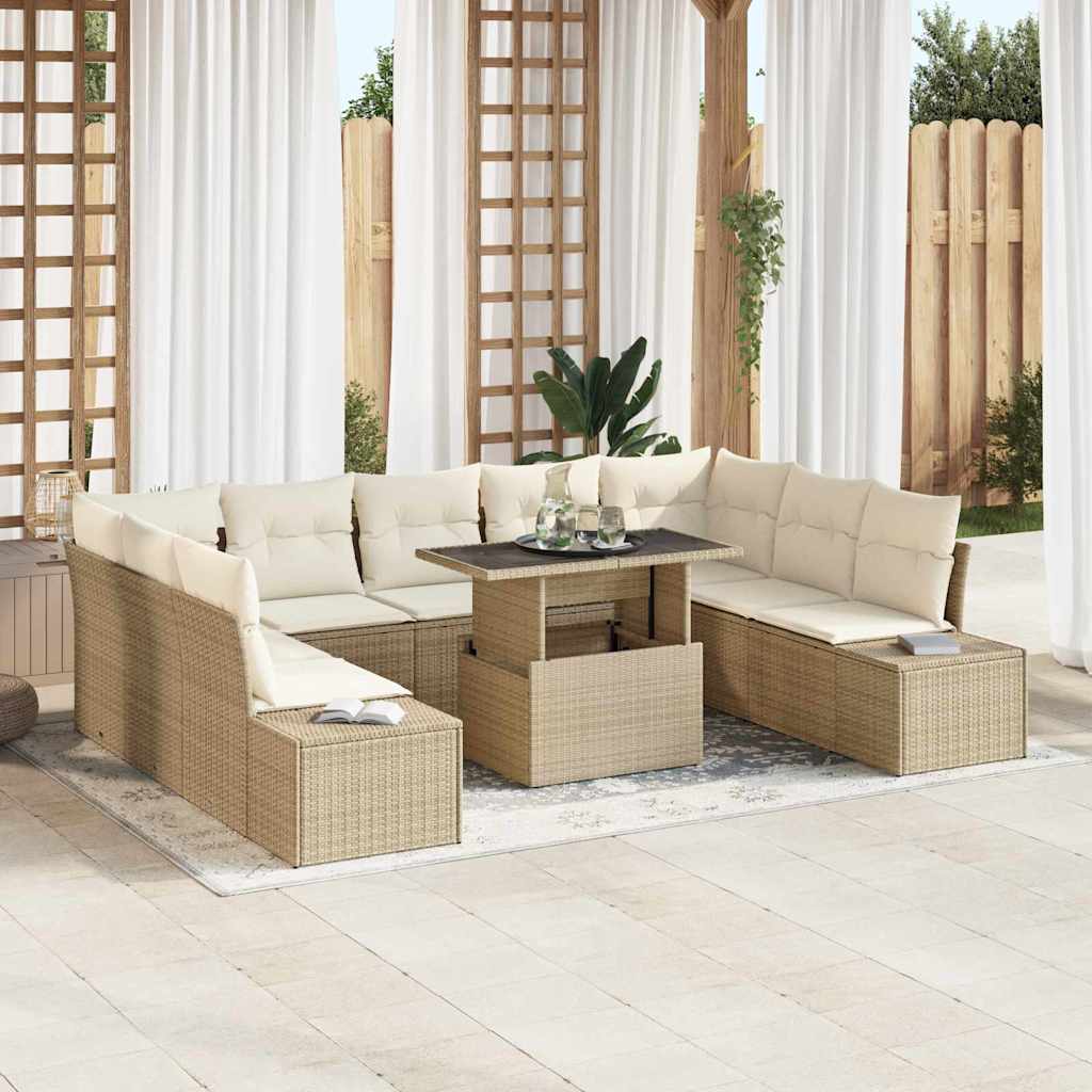 Havesofa Sæt 10 stk. Beige og creme polyrattan