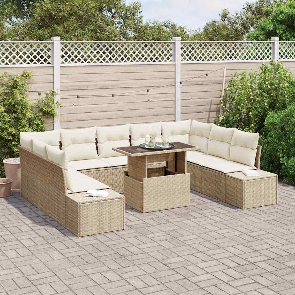 Havesofa Sæt 10 stk. Beige og creme polyrattan
