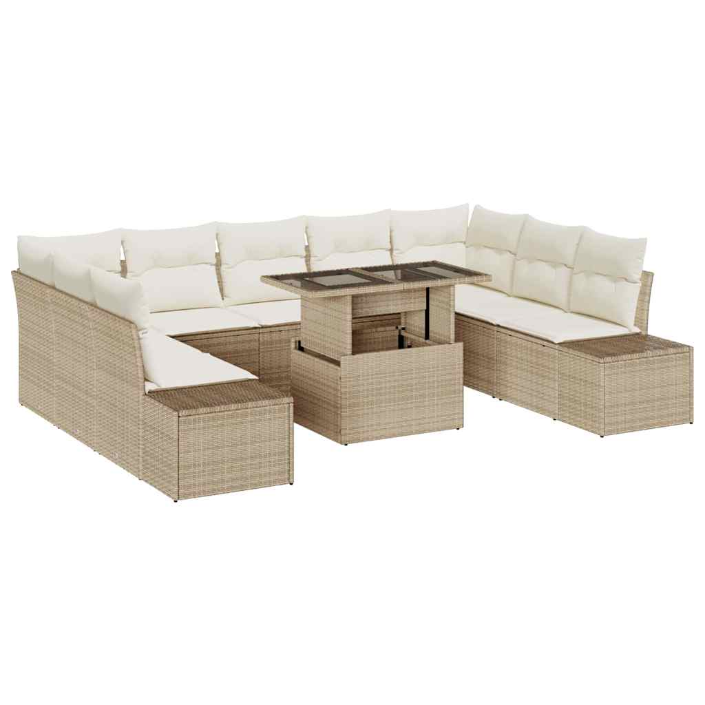 Havesofa Sæt 10 stk. Beige og creme polyrattan