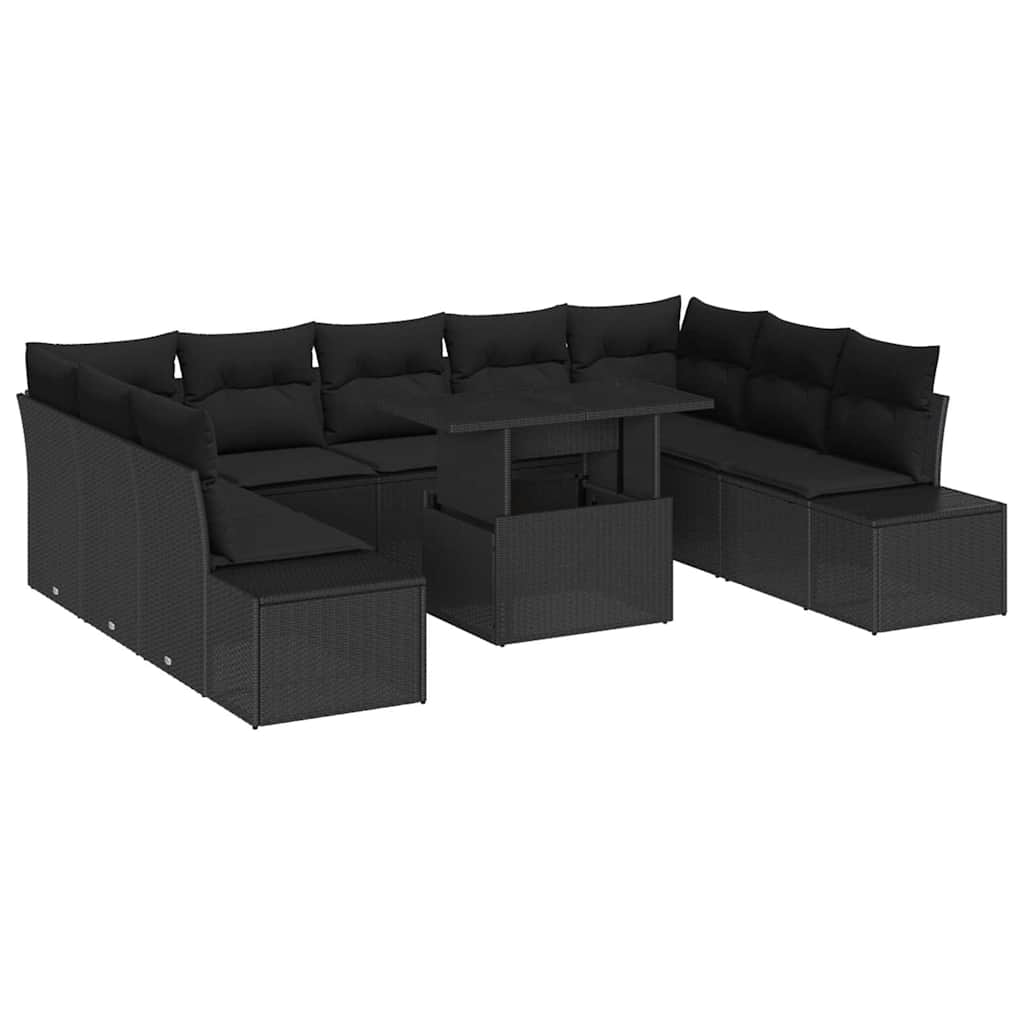 Havesofa Sæt 10 stk. Sort polyrattan