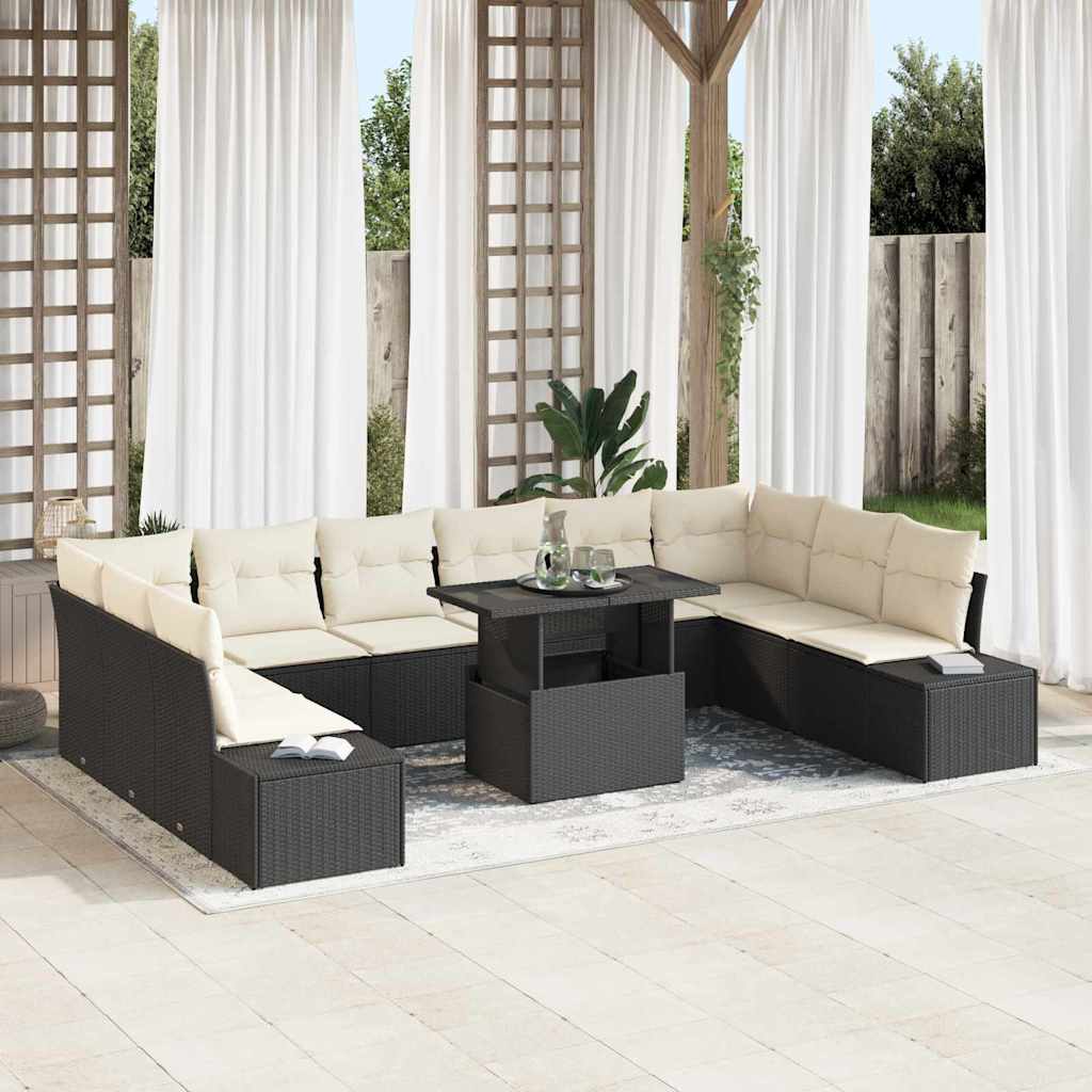 Havesofa Sæt 11 stk. Sort og Cream polyrattan