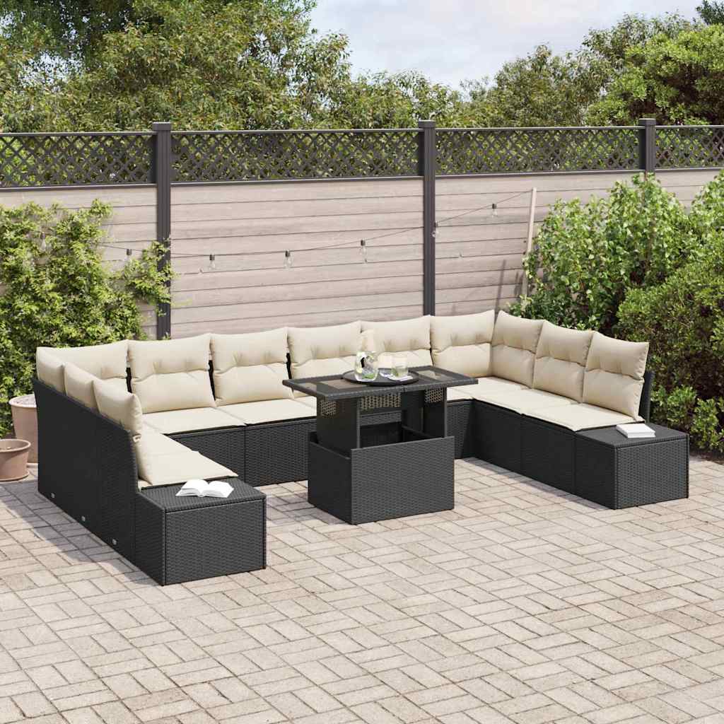 Havesofa Sæt 11 stk. Sort og Cream polyrattan