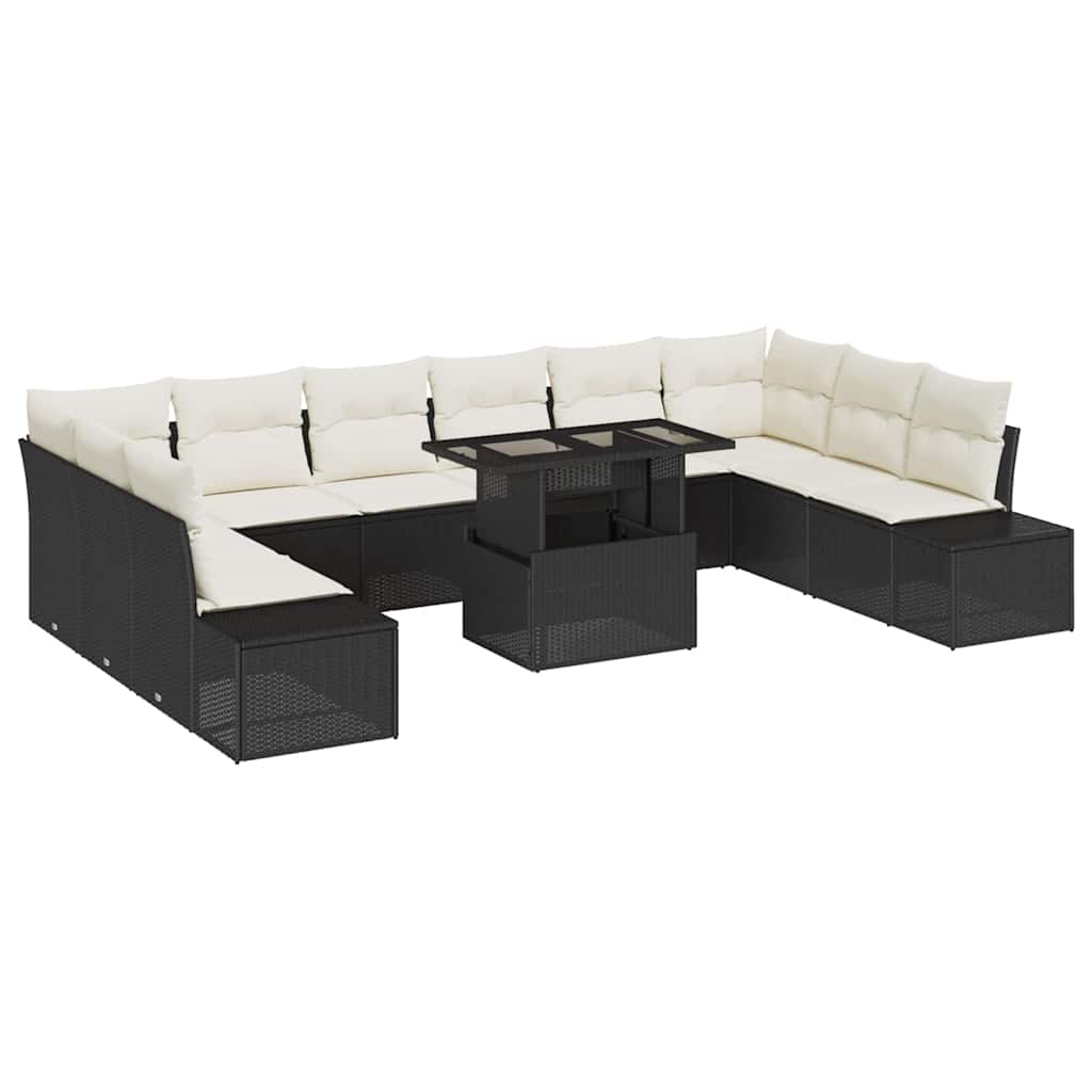 Havesofa Sæt 11 stk. Sort og Cream polyrattan