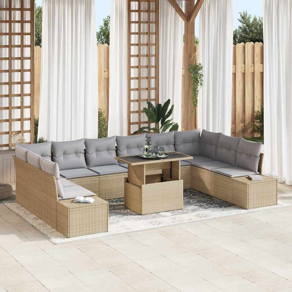 Havesofa Sæt 11 stk. Beige og lys grå polyrattan