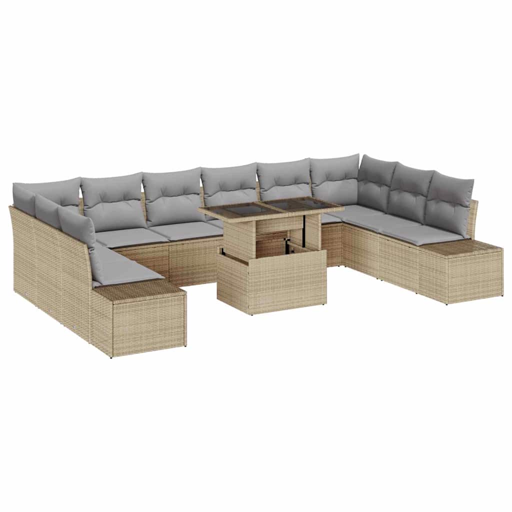 Havesofa Sæt 11 stk. Beige og lys grå polyrattan