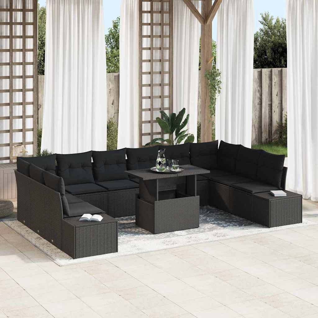 Havesofa Sæt 11 stk. Sort polyrattan