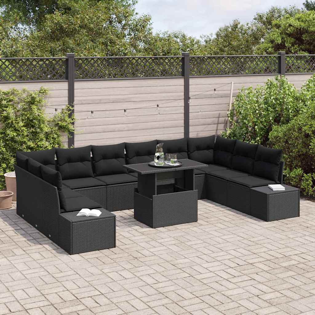 Havesofa Sæt 11 stk. Sort polyrattan