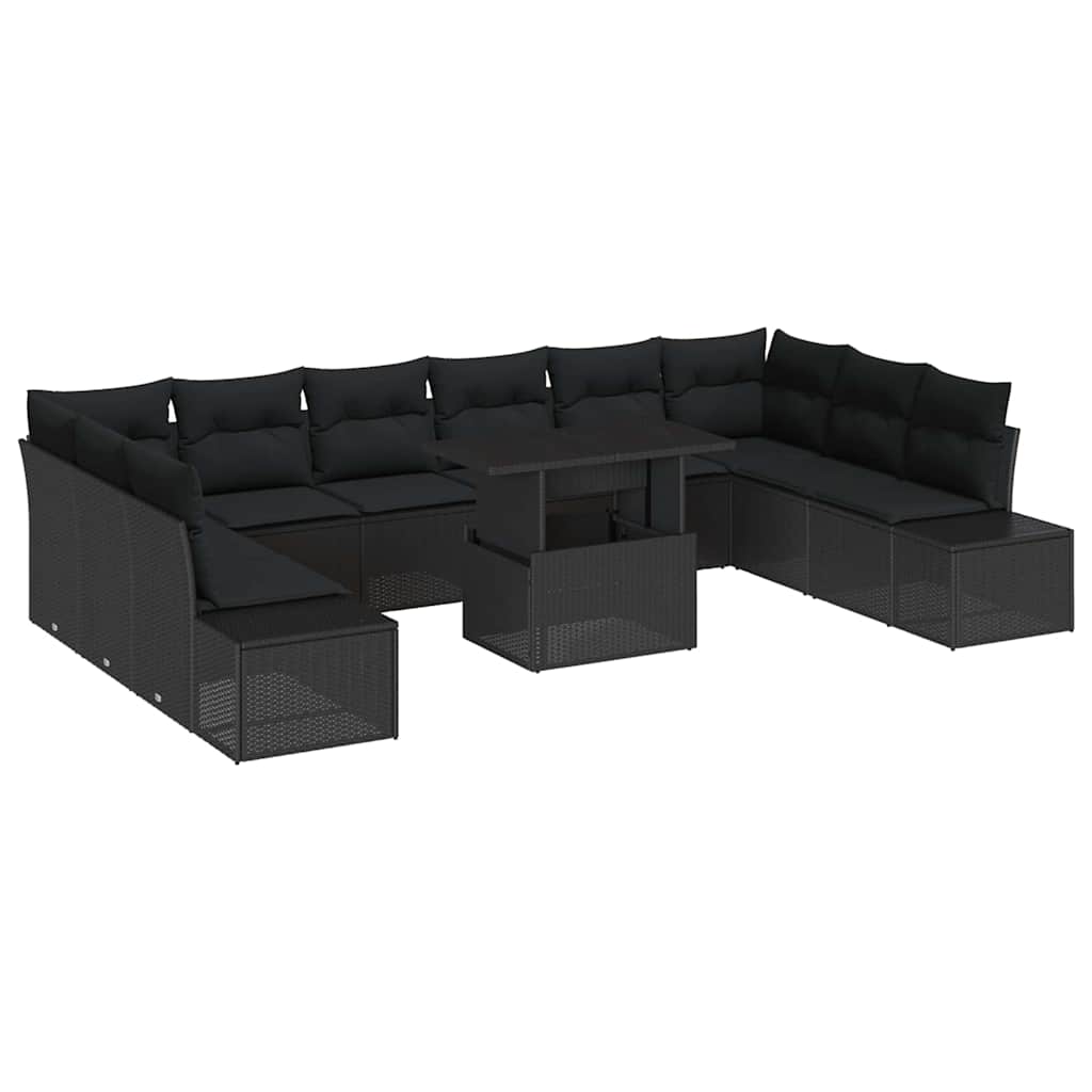 Havesofa Sæt 11 stk. Sort polyrattan