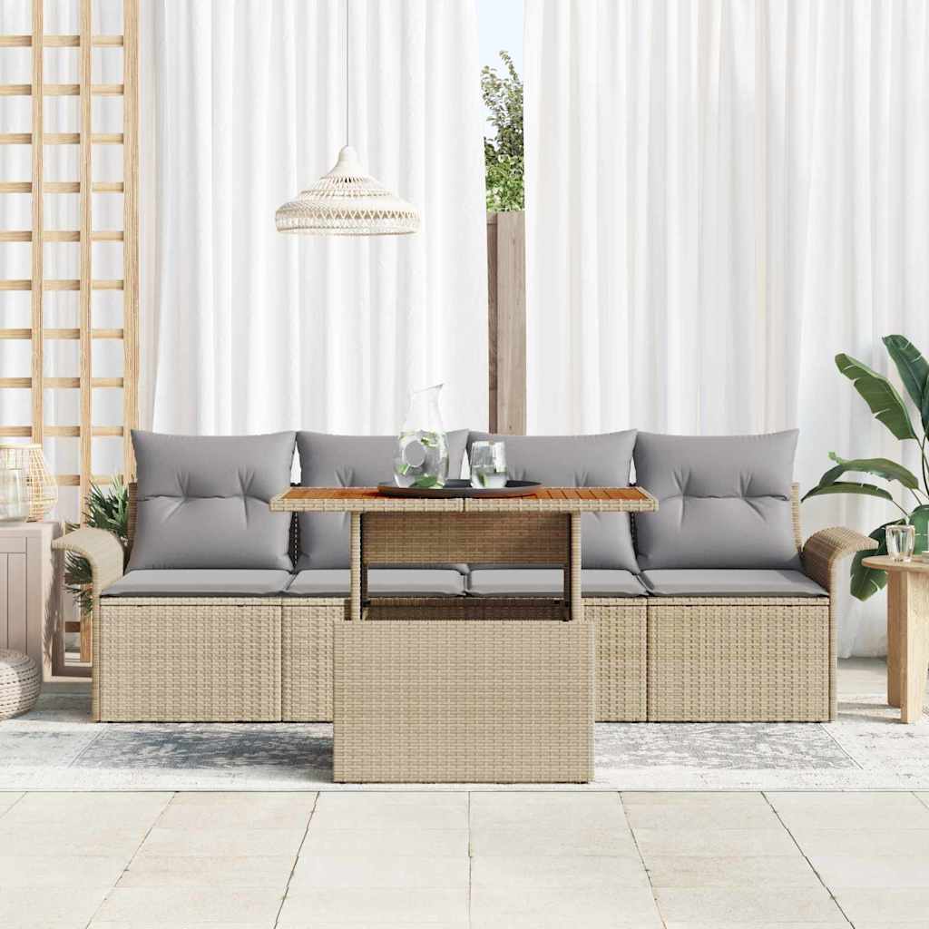 Havesofa Sæt 5 stk. Beige og lys grå polyrattan