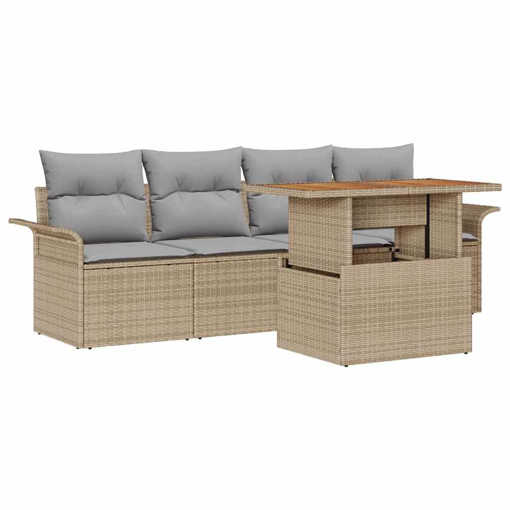 Havesofa Sæt 5 stk. Beige og lys grå polyrattan