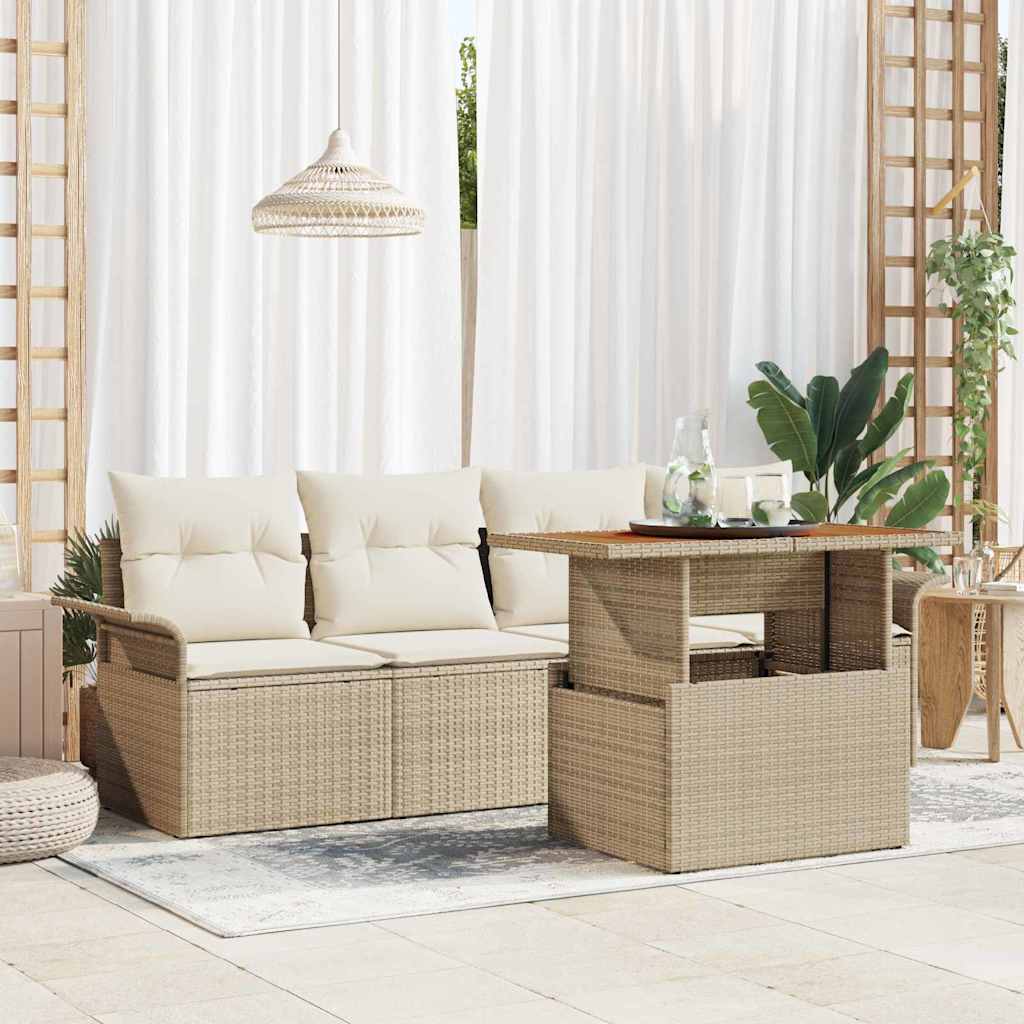Havesofa Sæt 5 stk. Beige og creme polyrattan