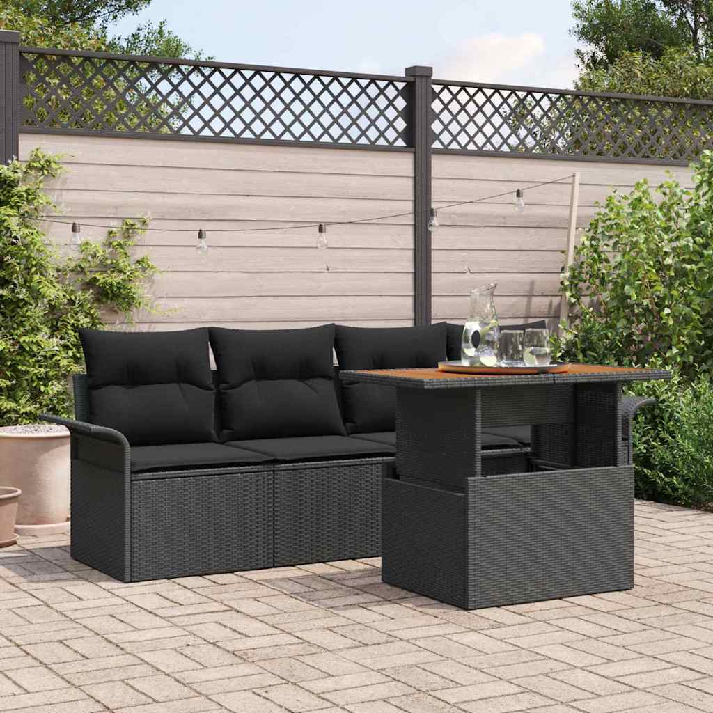 Havesofa Sæt 5 stk. Sort polyrattan