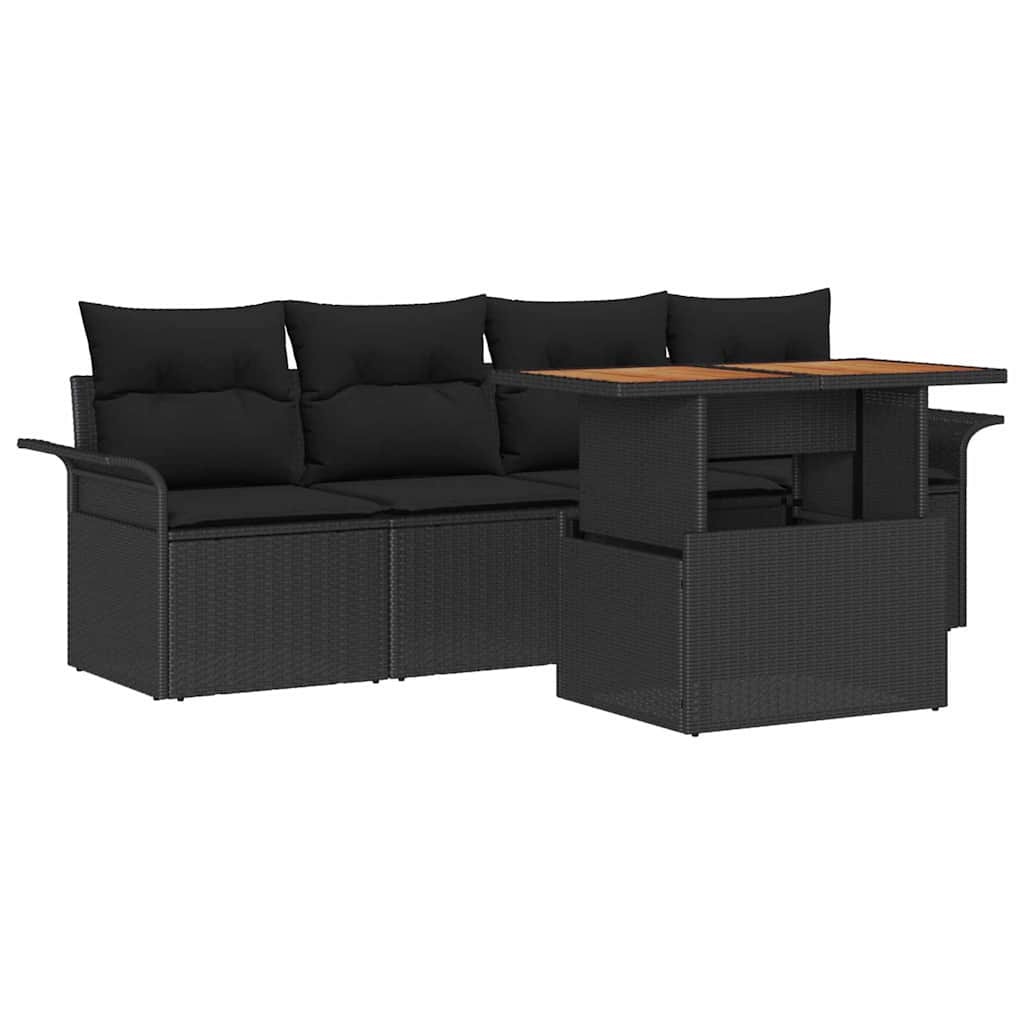 Havesofa Sæt 5 stk. Sort polyrattan