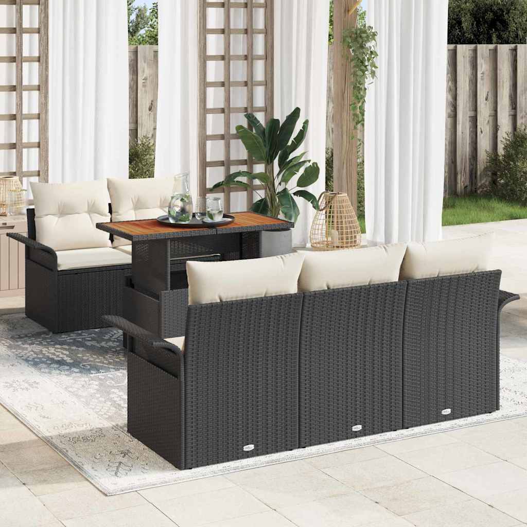 Havesofa Sæt 6 stk. Sort og Cream polyrattan