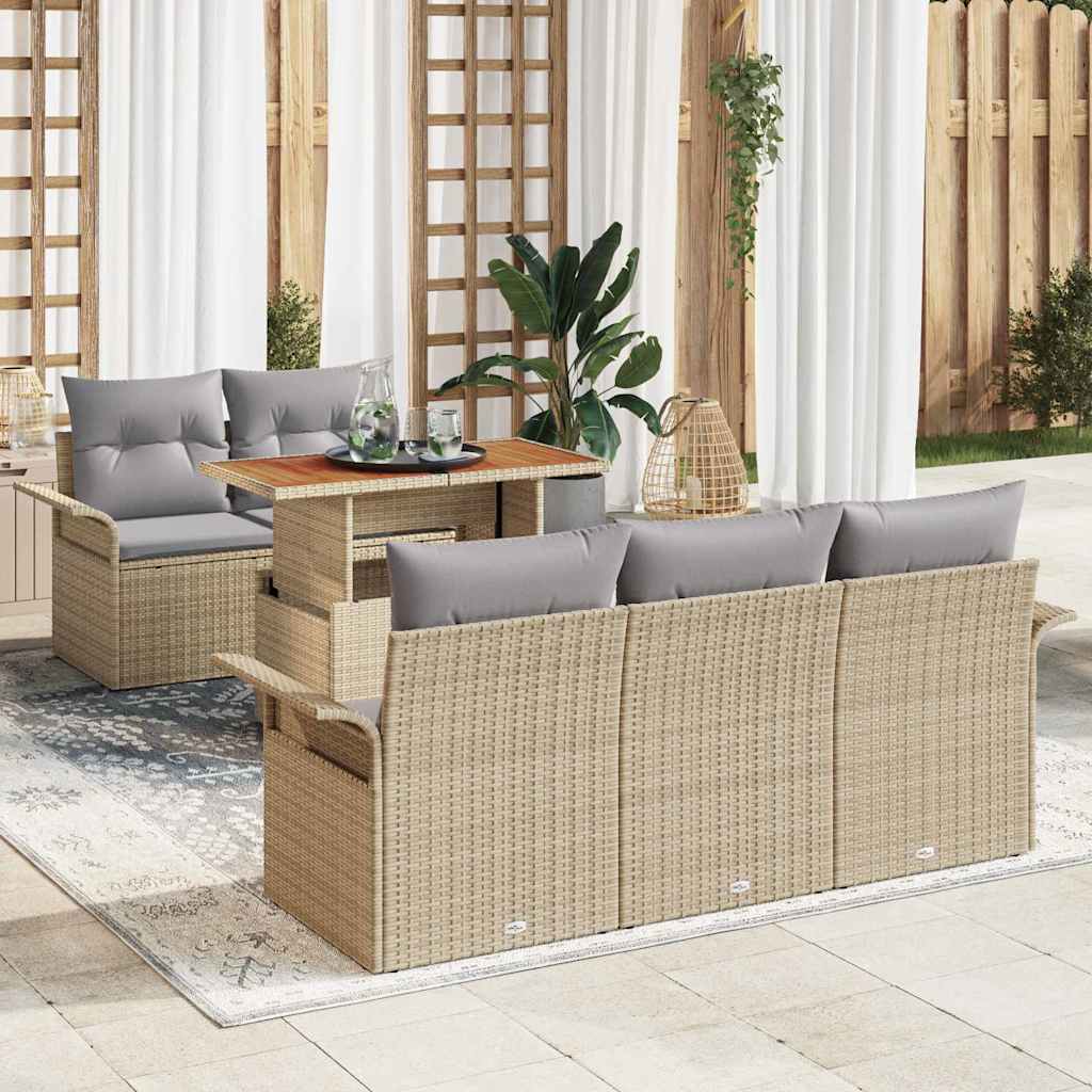 Havesofa Sæt 6 stk. Beige og lys grå polyrattan