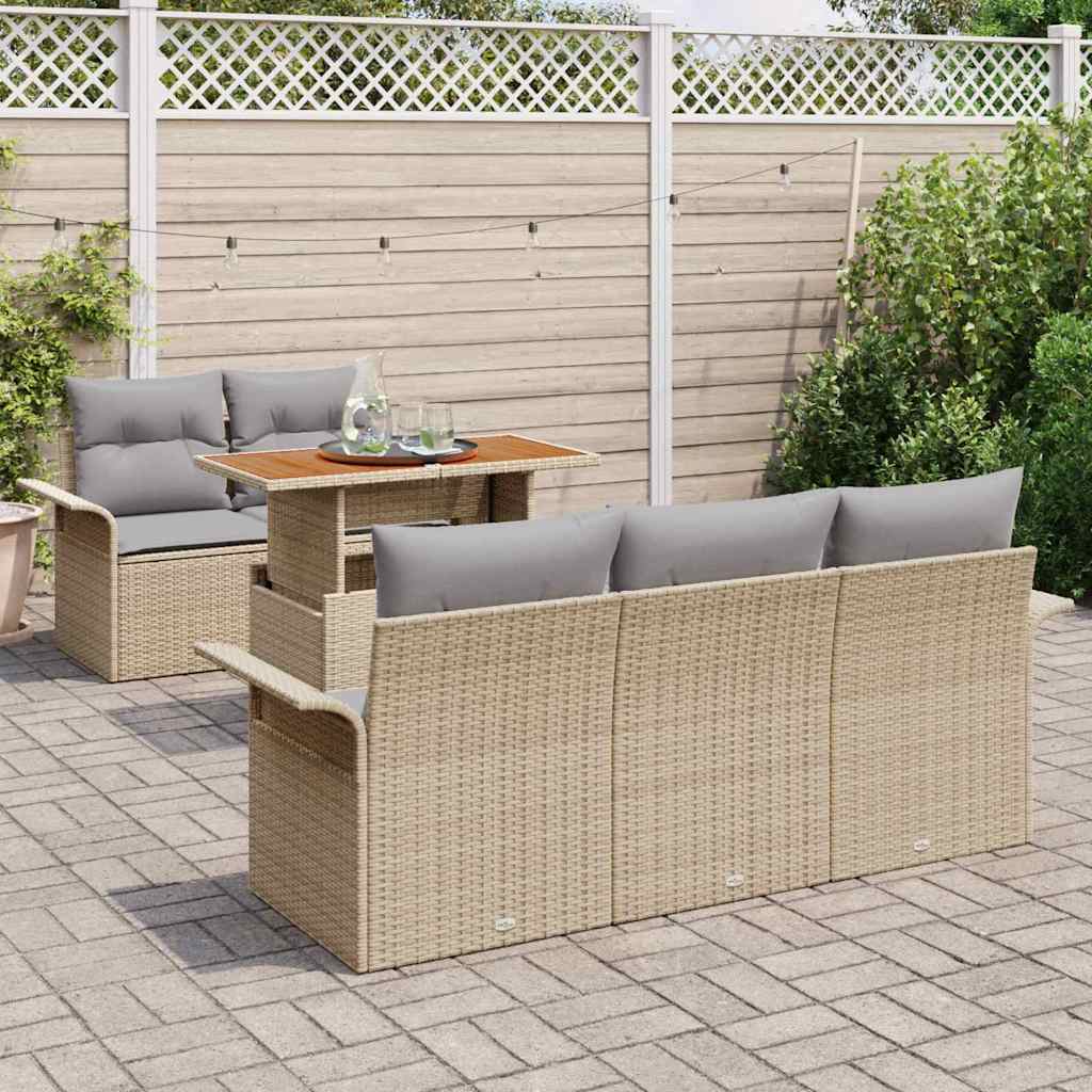 Havesofa Sæt 6 stk. Beige og lys grå polyrattan