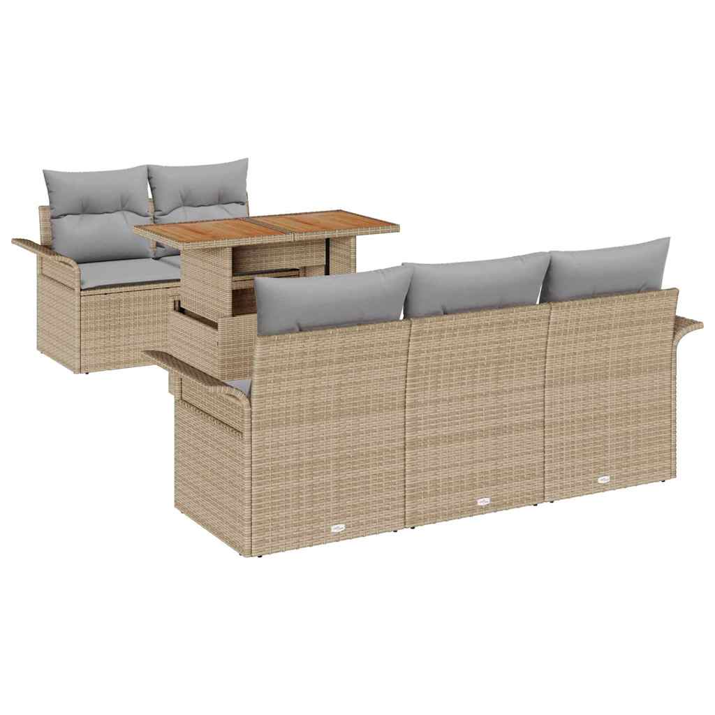 Havesofa Sæt 6 stk. Beige og lys grå polyrattan