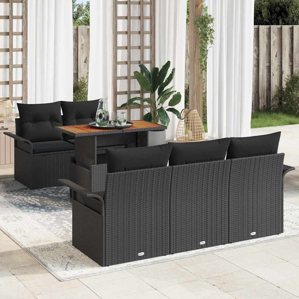 Havesofa Sæt 6 stk. Sort polyrattan