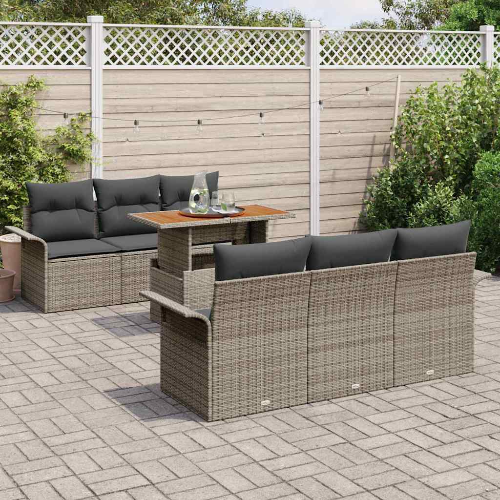 Havesofa Sæt 7 stk. Grå Polyrattan og pulverlakeret stål