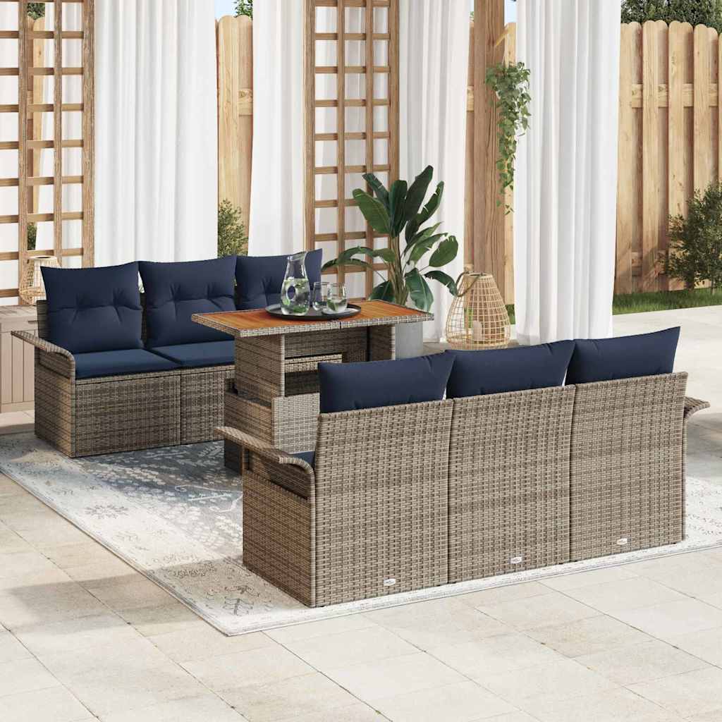 Havesofa Sæt 7 stk. Grå og Marineblå polyrattan