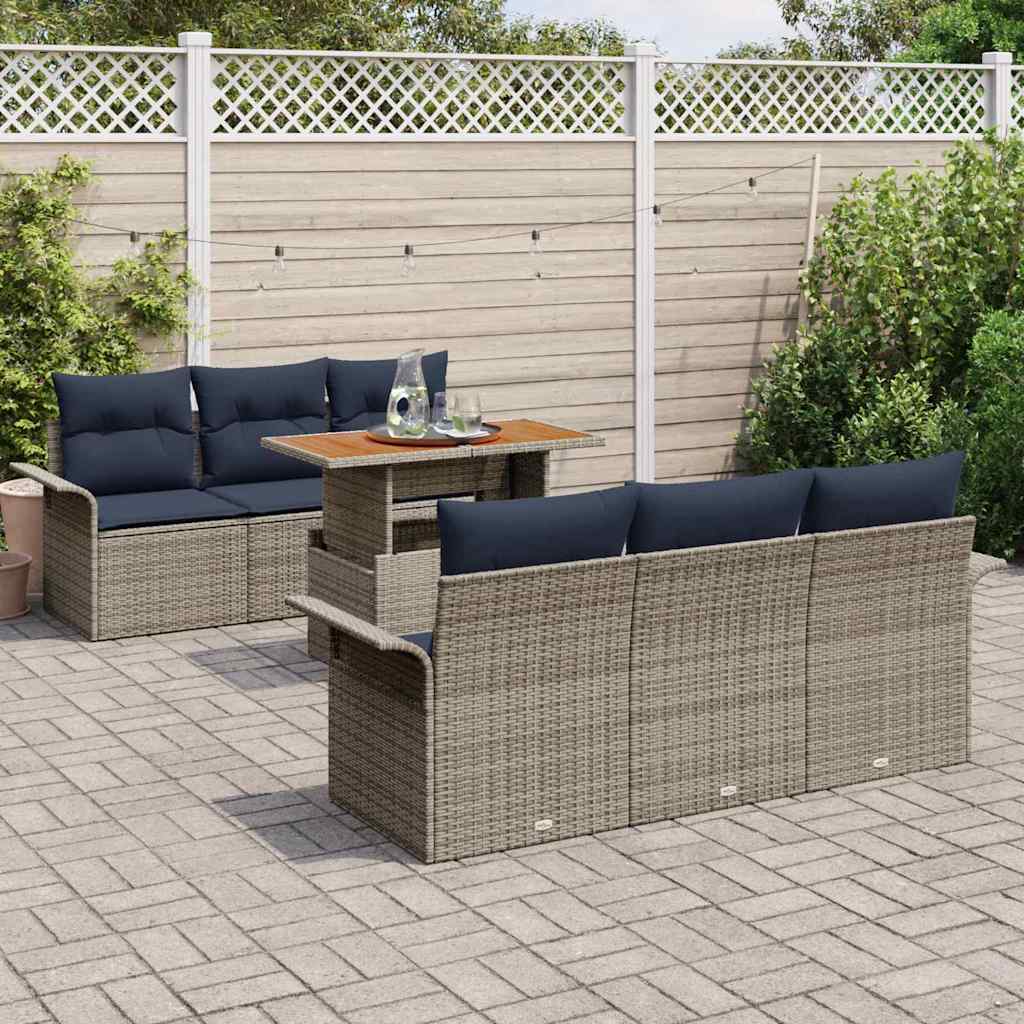 Havesofa Sæt 7 stk. Grå og Marineblå polyrattan