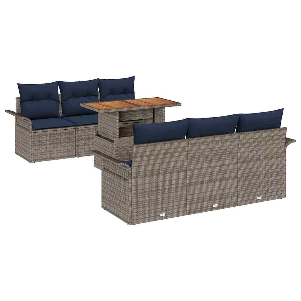 Havesofa Sæt 7 stk. Grå og Marineblå polyrattan