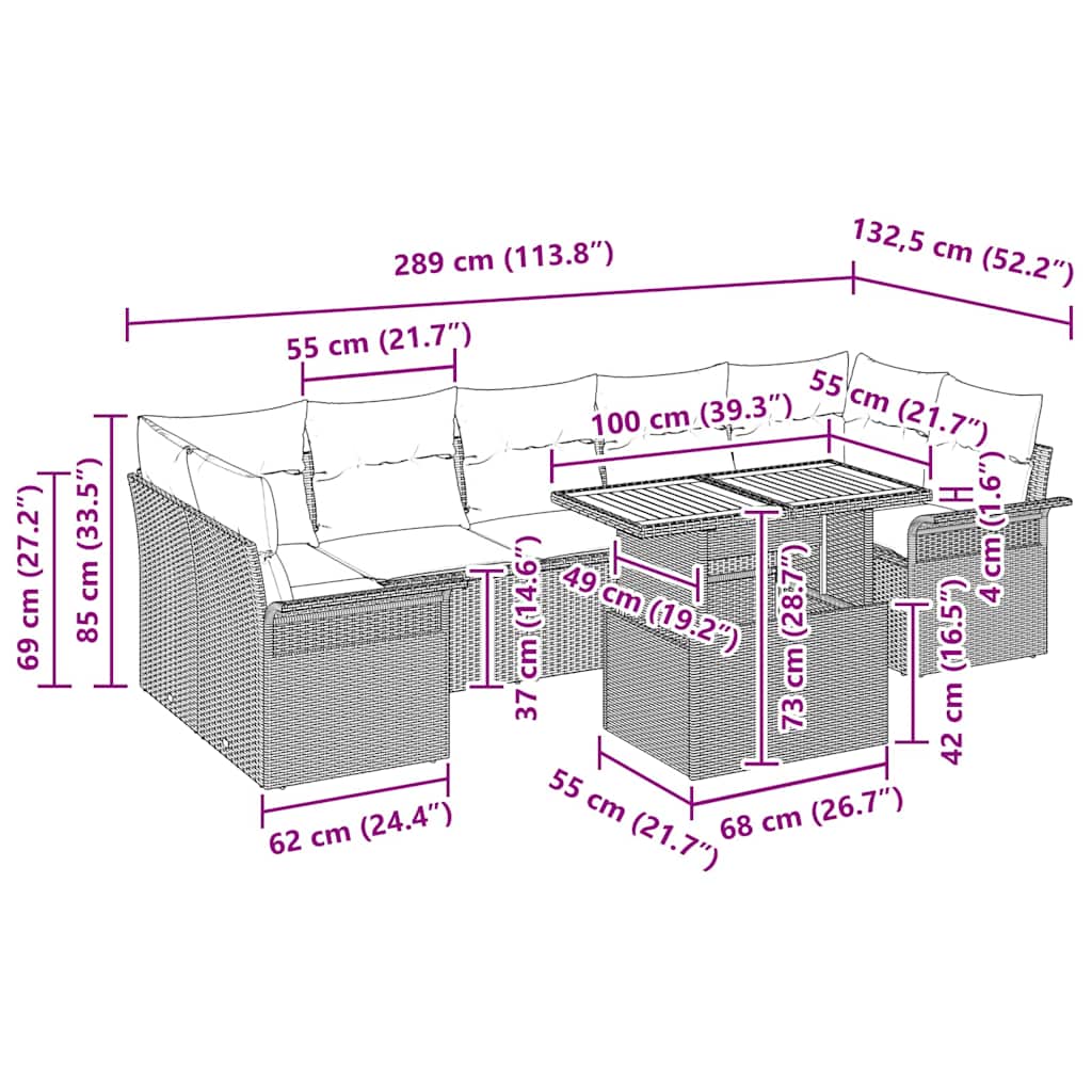 Havesofa Sæt 8 stk. Sort
