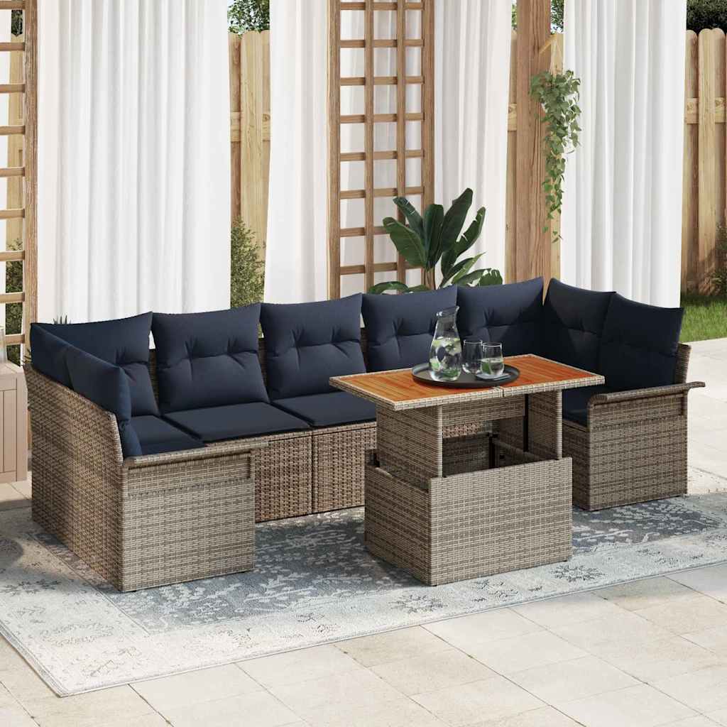 Havesofa Sæt 8 stk. Grå og Marineblå polyrattan