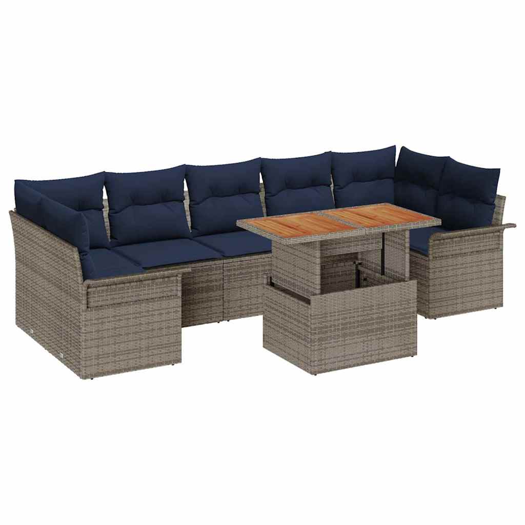 Havesofa Sæt 8 stk. Grå og Marineblå polyrattan