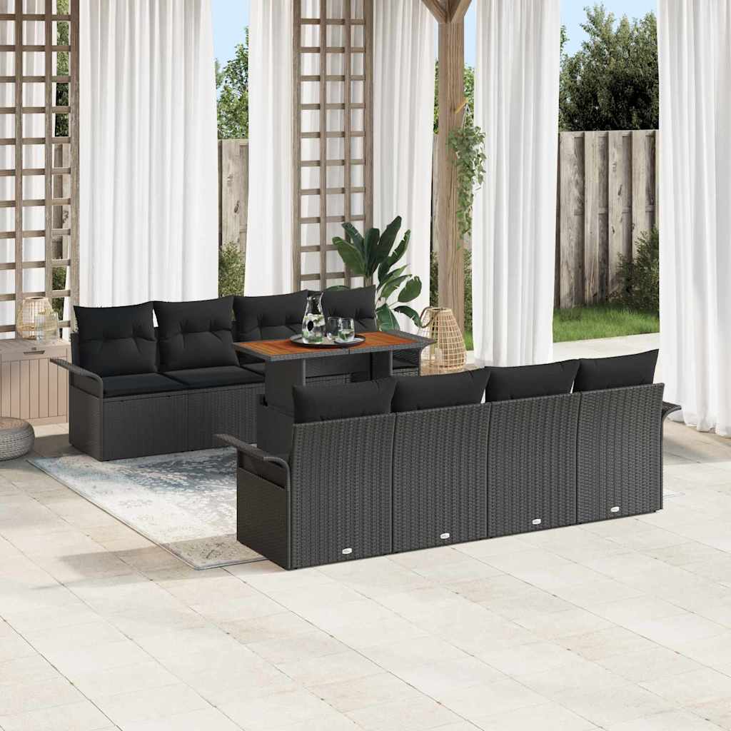 Havesofa Sæt 7 stk. Sort polyrattan
