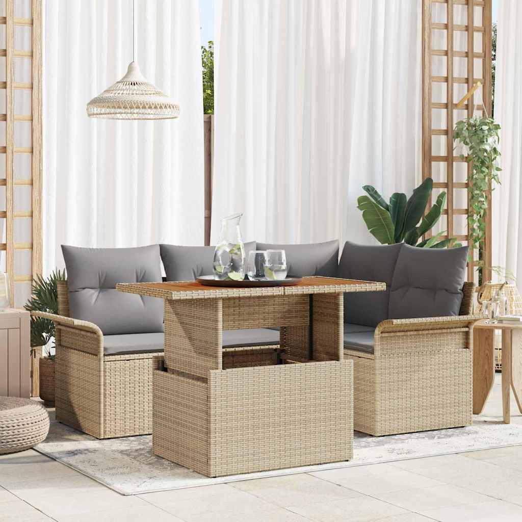 Havesofa Sæt 5 stk. beige og lysegrå