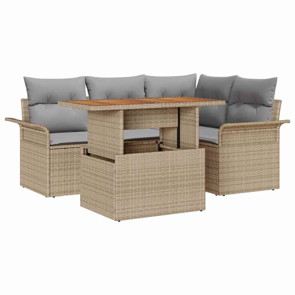 Havesofa Sæt 5 stk. beige og lysegrå